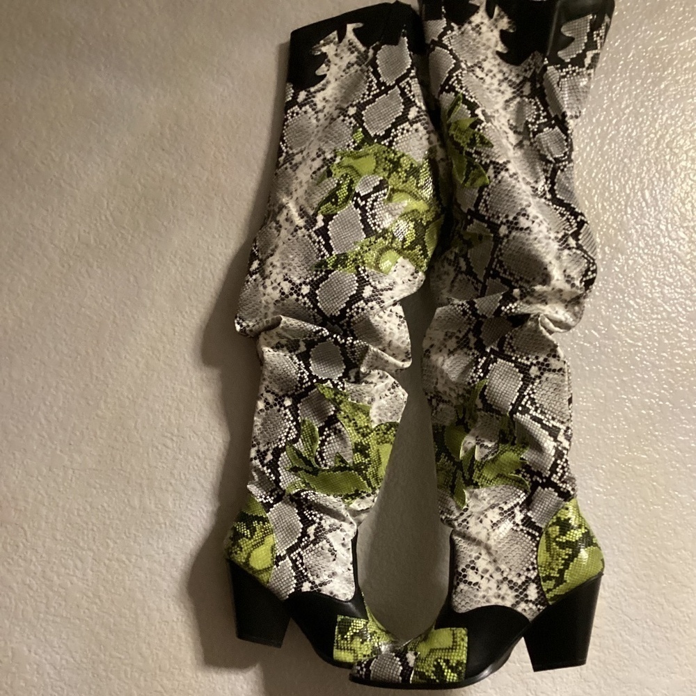 Hilda Chunky Heel Over The Knee Boots, Size 9M, Multi Colored NEW